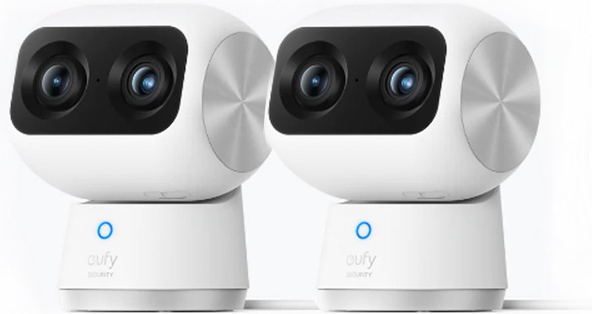 2x eufy Security Indoor Cam S350 - dubbele camera - beveiligingscamera met 4K-UHD-resolutie en 8 × zoom en 360° PTZ - mens/huisdier AI - ideaal voor babyfoon/huisdiercamera/huisbeveiliging