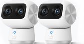 2x eufy Security Indoor Cam S350 - double caméra - caméra de sécurité avec résolution 4K UHD et zoom 8 × et PTZ 360° - IA humain/animal de compagnie - idéal pour moniteur bébé/caméra pour animaux de compagnie/sécurité domestique