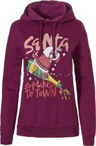 Dames Kersttrui Met Capuchon Santa Is Coming To Town Hoodie Kerst Print Paars - Maat S