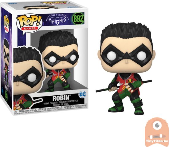 Funko Pop! verpakking van Robin #892 uit Gotham Knights met pop op de voorgrond.
