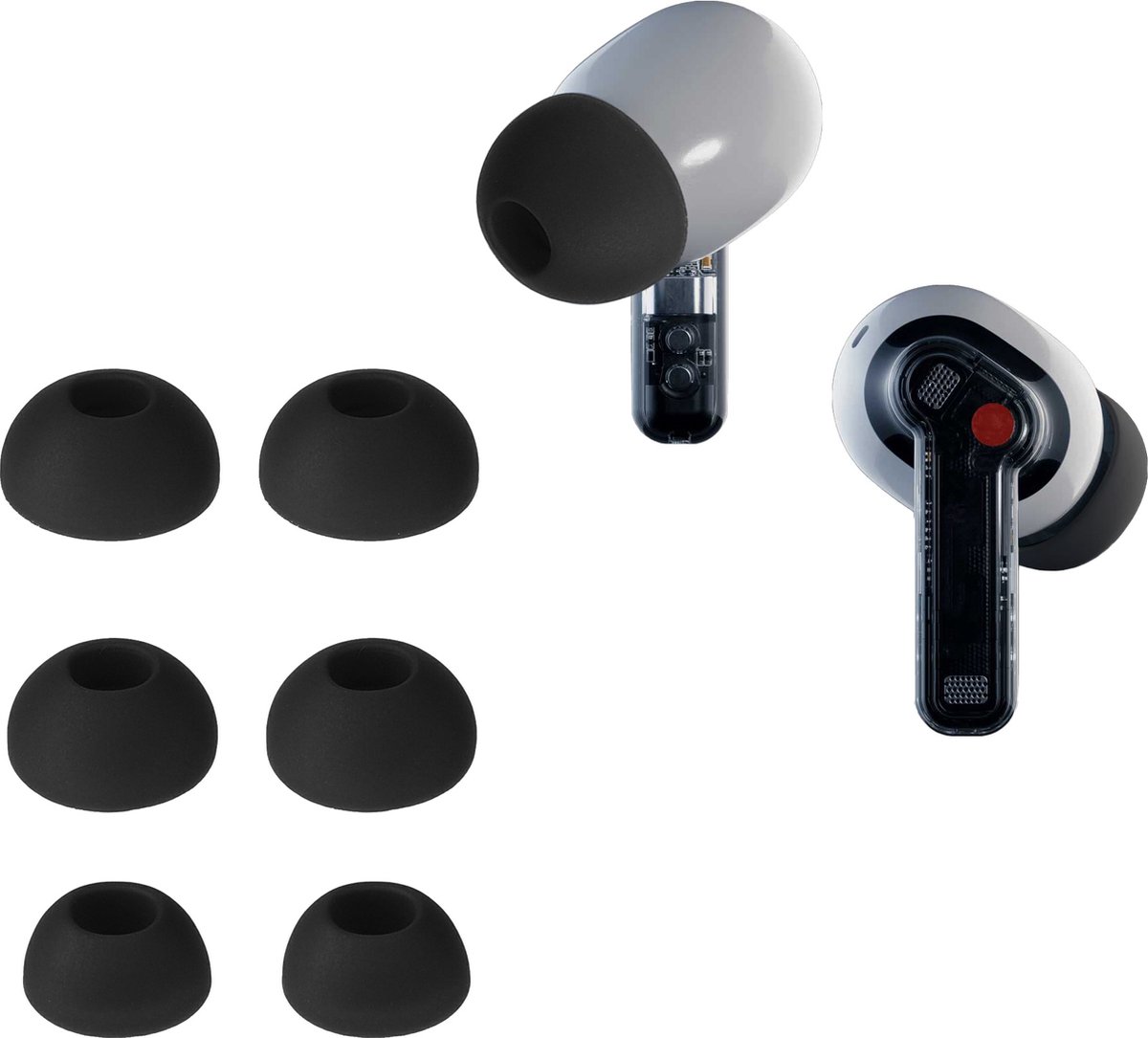 kwmobile 6x cover voor in-ear oortjes voor Nothing ear (2) - Vervangende oordopjes van siliconen in zwart - 3 maten
