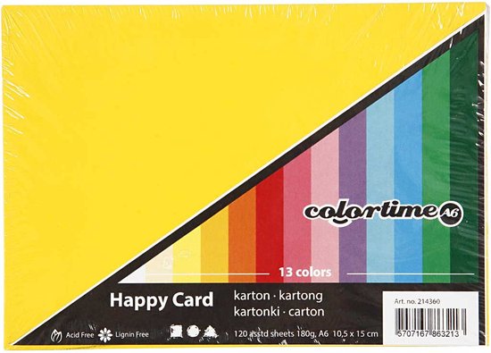 Carton Happy, A6 10,5x15 cm, couleurs assorties, 300 feuilles