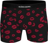 Björn Borg Cotton Stretch boxers - boxers pour hommes longueur normale (paquet de 1) - noir avec baiser rouge - Taille : S