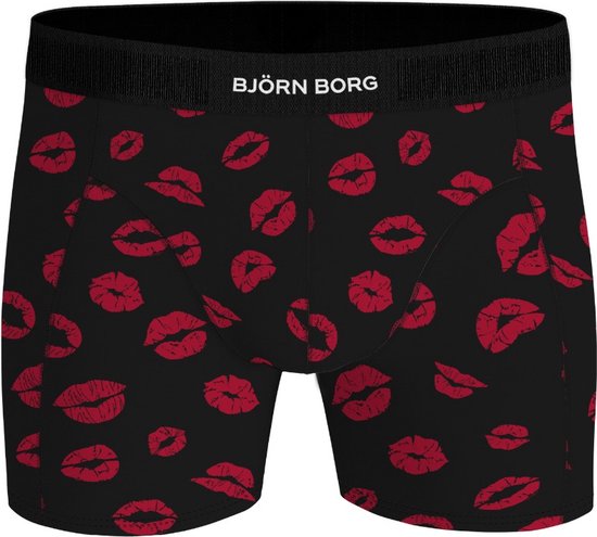 Björn Borg Cotton Stretch boxers - heren boxers normale lengte (1-pack) - zwart met rode kus - Maat: S