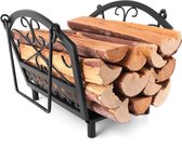 Houten mand voor haardhout, 36 x 32 x 31,5 cm, brandhoutmand, metaal, brandhout-mand, houtwieg, open haard van staal met handvat, draagmand voor hout, draagmand, houtdrager voor houtkachel,