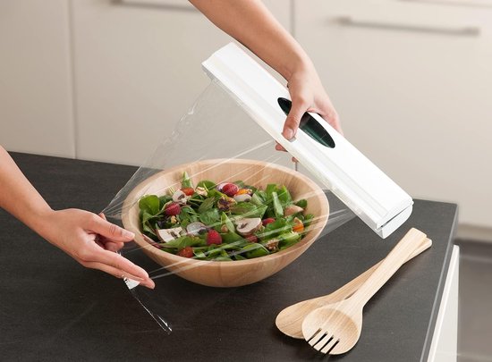 3-in-1 wikkelorganizer met snijder en etiketten, plastic folie, aluminiumfolie, wandgemonteerde cutter organizer voor keukenopslag, organisatiehouder voor 12 inch rol, gemakkelijke toegang (geel