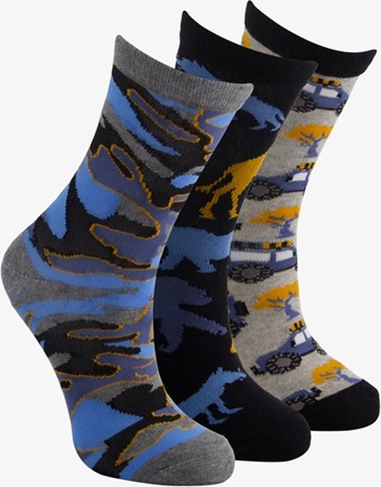 3 paar middellange kinder sokken blauw/grijs
