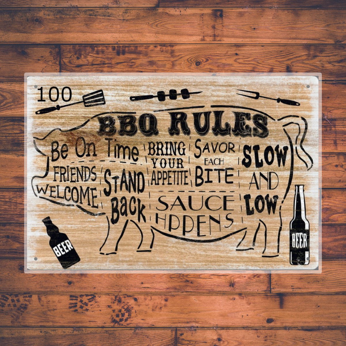 Wandbordje BBQ Rules Varken