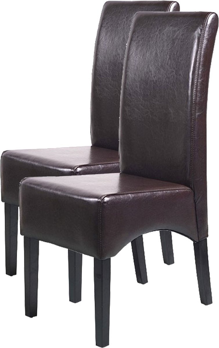 Cosmo Casa Set van 2 eetkamerstoelen keukenstoelen Latina - LEER - Bruin - Donkere poten