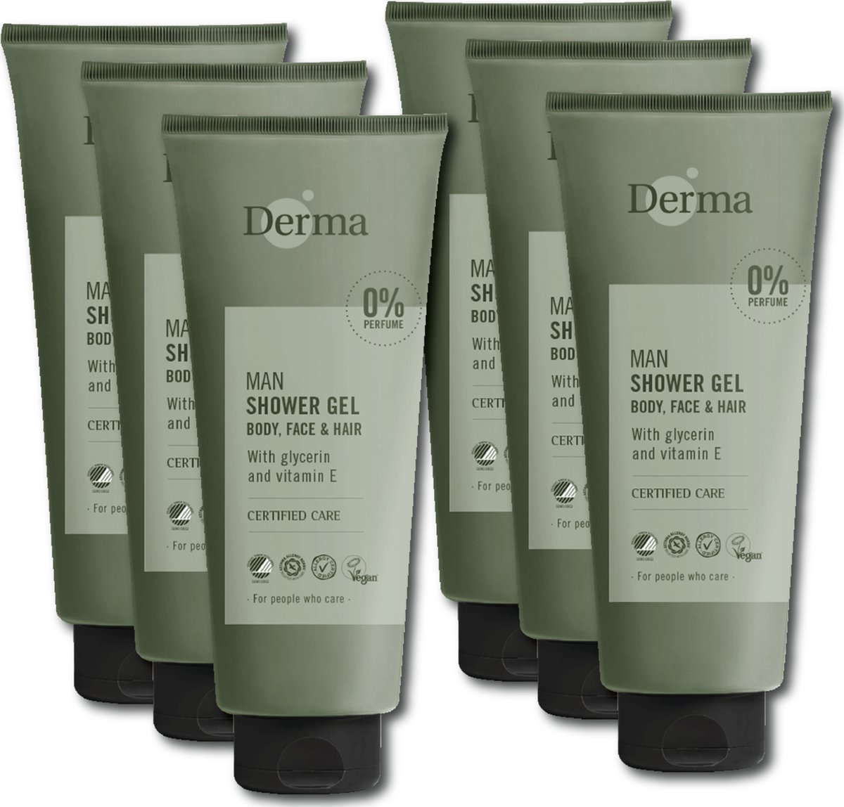 Derma Man Douchegel 3-in-1 - Voor Lichaam Gezicht en Haar - Voor Gevoelige Huid - Met Vitamine E en Glycerine- Parfumvrij - 6 x 350 ml