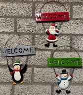 Metalen Kerstdecoratie hanger "welcome"- Set van 3 stuks - Kerstman/Sneeuwpop/Pinguin - meerkleurig - hoogte 28 x 20 x 1 cm - Woonaccessoires - Decoratieve hangers - Kerstaccessoires