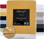iSleep Dubbel Gebreide Jersey Hoeslaken - Hoge Hoek - Rondom Elastiek - Litsjumeaux XXL - 200/210x220/230 cm - Oker Geel