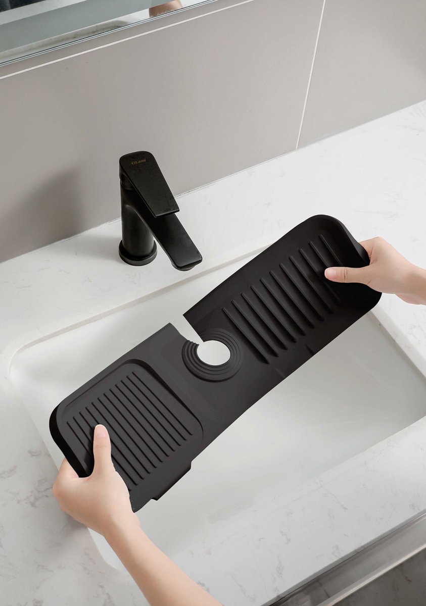 Waterval Siliconen Mat voor Keukenkraan - Anti lek tray Keuken Badkamer - Wastafel Splash Bescherming - Zwart 45cm