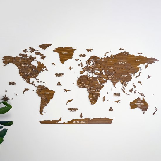 Wanddecoratie - Wereldkaart - Wereldkaart Prikbord - Wereldkaart Wanddecoratie - Houten Wereldkaart - Wereldkaart Hout - Muurdecoratie - Cadeau - Verjaardag Cadeau - Housewarming Cadeau - Lichtbruin - Large - 150x80 CM