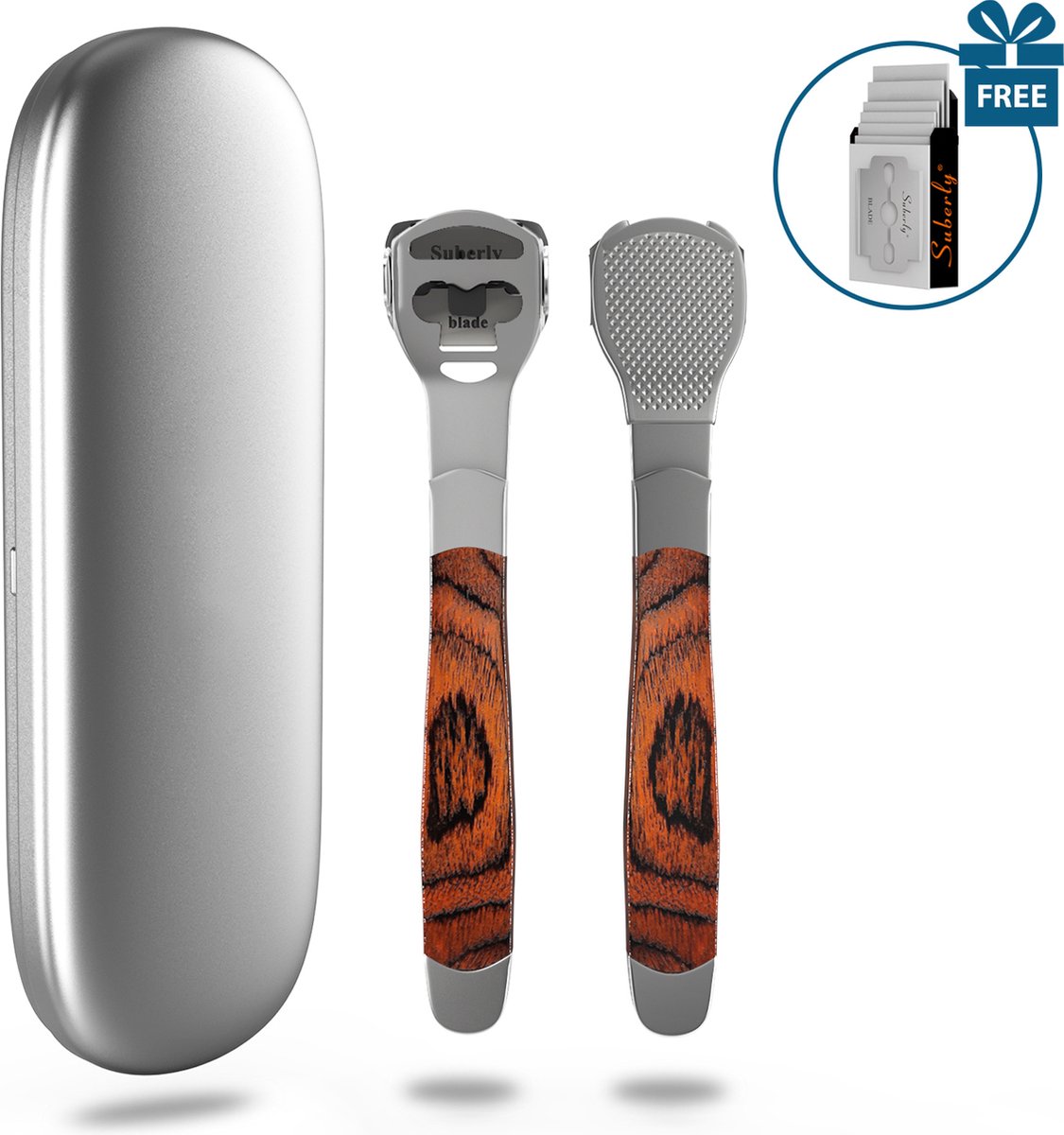 Bol.com Eelt Verwijderaar met Opbergkoker– Incl. 20 Dubbelzijdige Mesjes - Voetverzorging – Voetvijl – Eeltrasp – Eeltschaaf – E... aanbieding