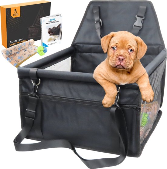 Luxe Autostoel Hond - Reisbench Opvouwbaar - Hondenmand Auto Achterbank - Waterdichte Hondenstoel - Zwart - Quzi