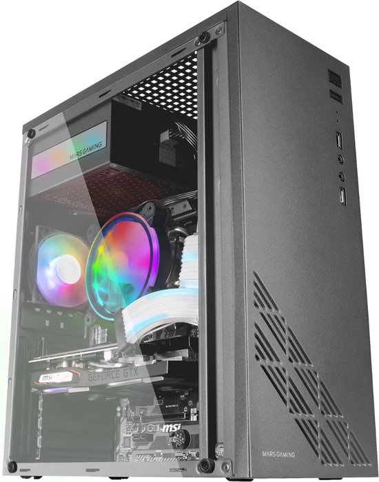 Computer Behuizing MC100 - Computerkast Met RGB Ventilator - Desktop PC Case Voor ATX, Micro-ATX en Mini-ITX - Zwart