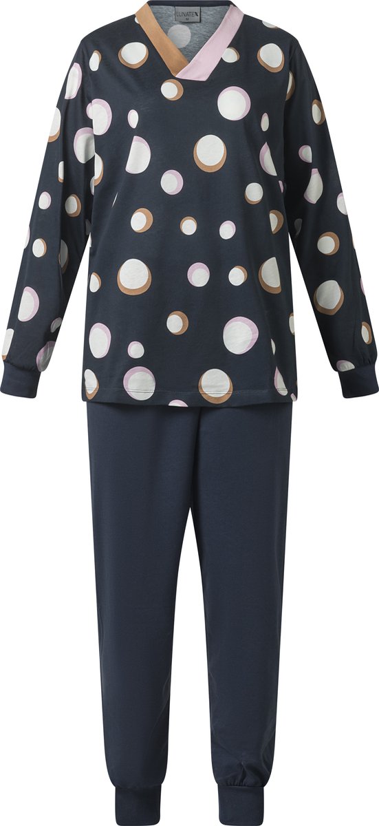 Lunatex dames pyjama 124213 - allover print- donkerblauw blauw stip