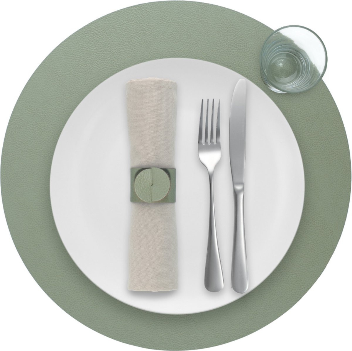 1x Skinnatur Placemat leder – Laurel – Groen – 38cm - gerecycleerd leer – tafeldecoratie - onderlegger