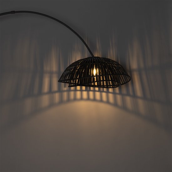 QAZQA pua - Lampadaire oriental | Lampe sur pied / 1 lumière - H 194 cm - Zwart - Salon | Chambre à coucher | Cuisine