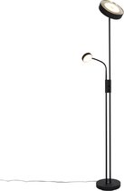Bol.com QAZQA kelso - Retro Dimbare LED Vloerlamp | Staande Lamp met Dimmer met leeslamp - 2 lichts - H 180 cm - Zwart - Woonkam... aanbieding