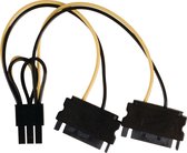 PCIe 6-pins (m) - 2x SATA 15-pins (m) voedingsadapter - 0,15 meter