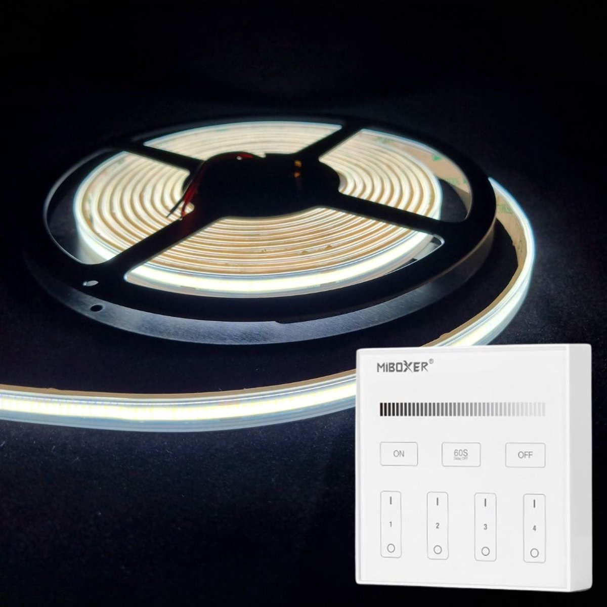 LED Strip COB - 5 Meter - Complete Set - 6000k - Koud Wit - 24V - IP65 Waterdicht - 480LED/m - Met Draadloze Mi-Light(MiBoxer) Touch Wandbediening(Wit)