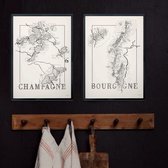 Set d'affiches - Bourgogne & Champagne - noir et blanc - carte - amateur de vin - 50 x 70 cm