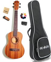 WK Ukelele Tenor 26 inch Professionele Ukulele - Massief Natuur sapele Hout – Hoogwaardige Leerukulele met Gesloten Stemmechaniek, Toets & Gebogen Achterkant -Inclusief accessoires- Professionele studie-met tas-Ukelele Gitaar