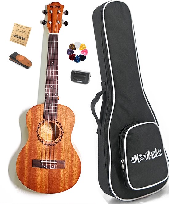 Foto: Wk ukelele tenor 26 inch unieke sapele hout met gouden textuur natuur gemaakt sapele hout hoge hardheid en zeer duurzaam heeft van nature een hoge glans inclusief accessoires professionele studie met tas ukelele gitaar