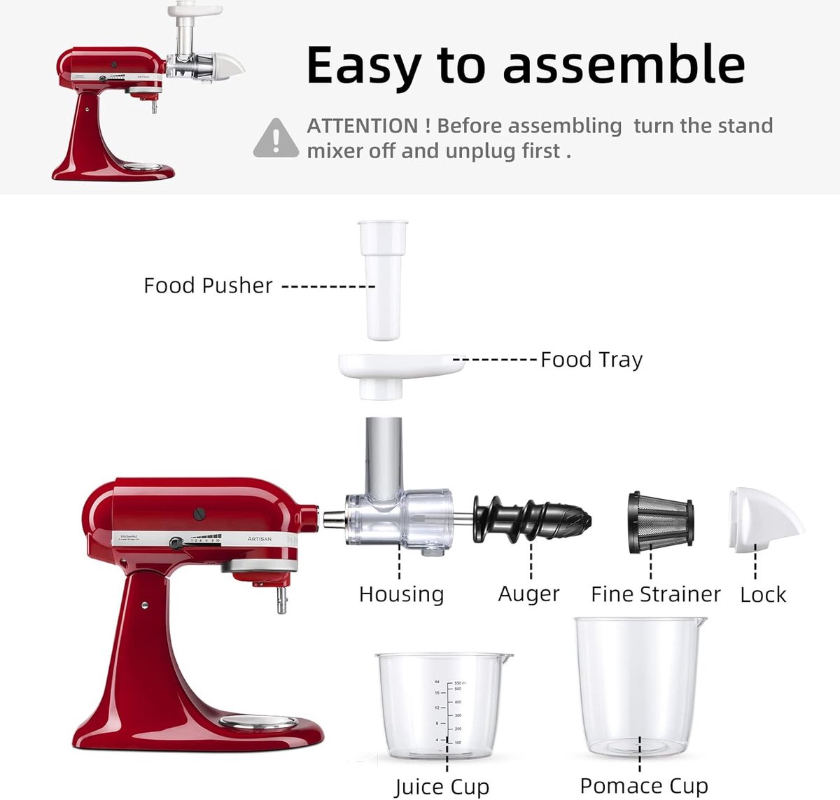 Accessoire Kitchenaid Accessoire Presse-Agrumes Pour Batteur KitchenAid - Compatible Aussi Avec Cuisinart - Extraction Facile Et Sans BPA