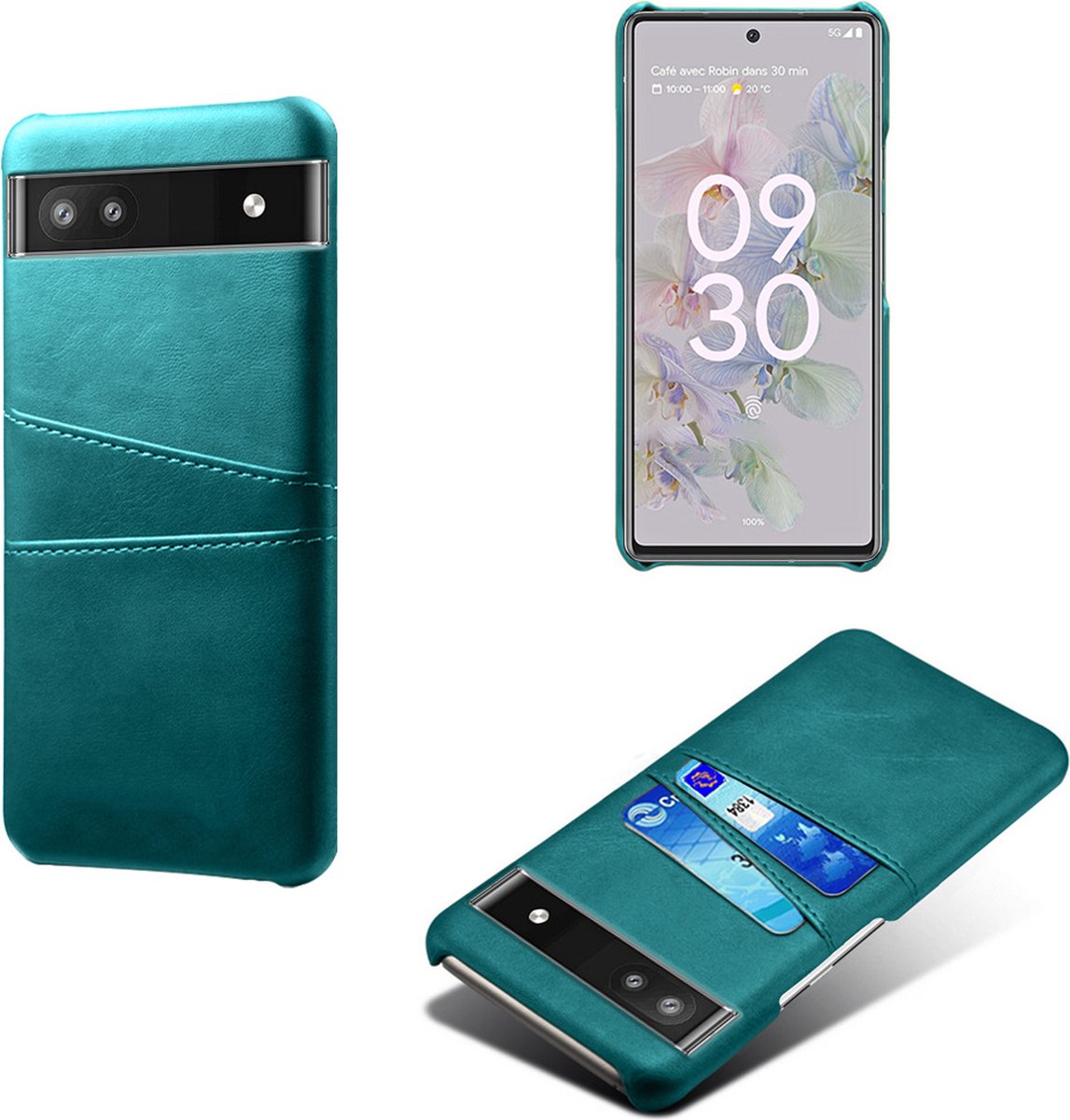 Backcover met Opbergvakjes + Glas Screenprotector voor Google Pixel 6a _ Groen