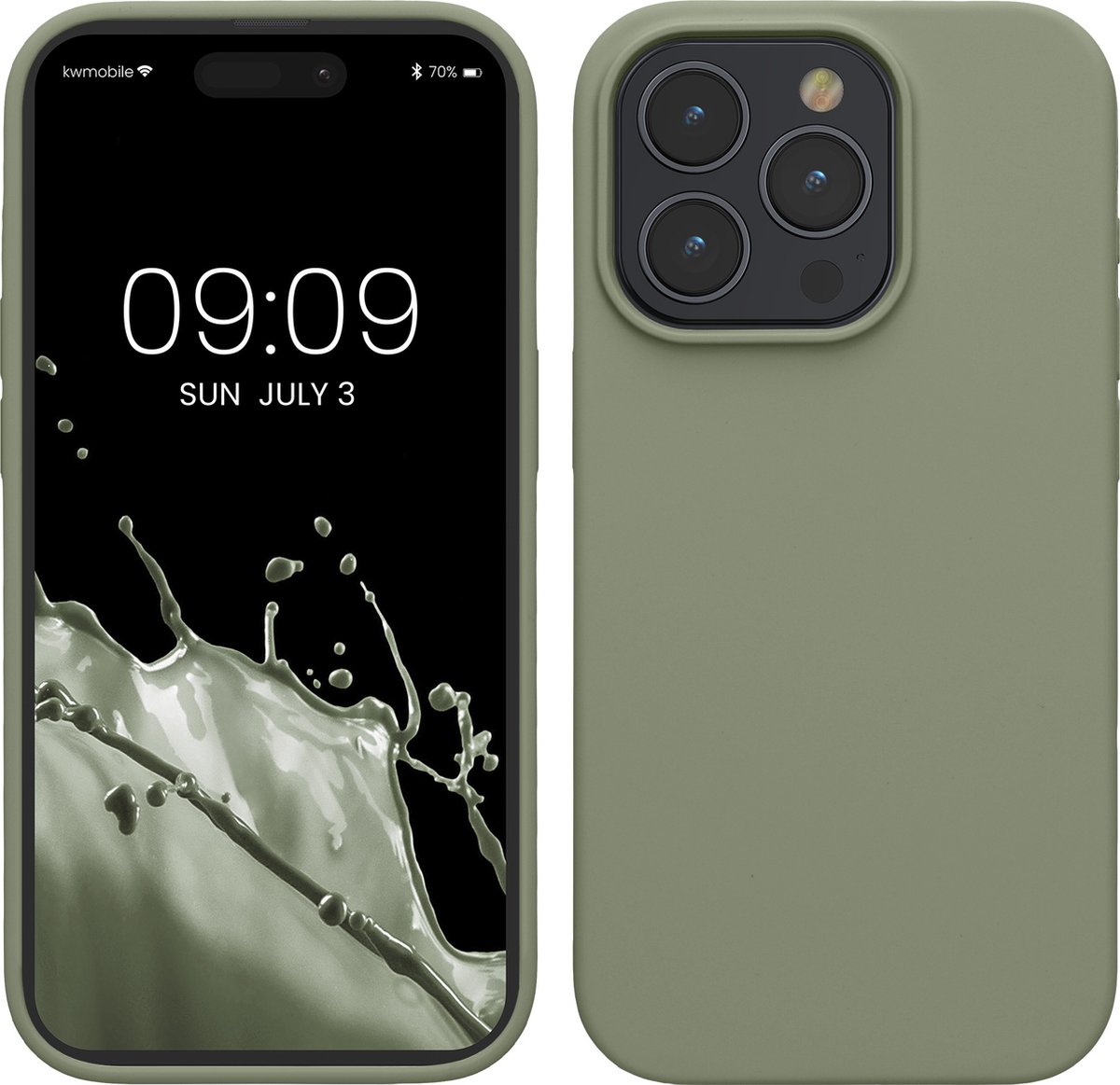 kwmobile Case voor iPhone 15 Pro - Slank TPU-Hoesje met Zachte Afwerking - In grijsgroen