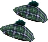 Boland Carnival chapeau/béret de déguisement en tartan - 2x - vert - polyester - homme - Ecosse