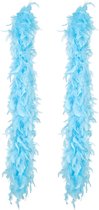 Boland Carnaval verkleed boa met veren - 2x - turquoise blauw - 180 cm - 50 gr - Glitter and Glamour