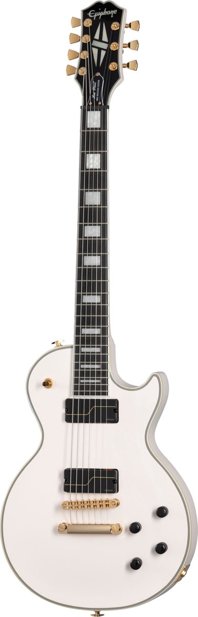 Epiphone Matt Heafy Origins Les Paul Custom 7-String Bone White 7-snarige elektrische gitaar met koffer