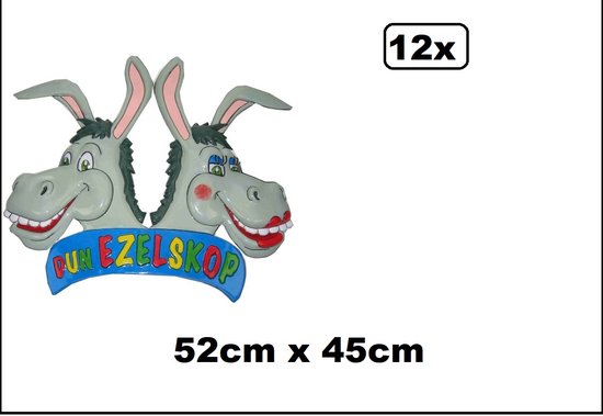 12x Wanddeco Dun Ezelskop 52cm x 45cm - Carnaval thema feest party ezel wanddeco bord wand decoratie dier