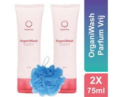 Intieme Wasemulsie - Intieme Verzorging - Organicup OrganiWash - Inclusief Douche Puff - Voordeelverpakking - 2 x 75ml - 2 in 1 Reiniging - Intieme Hygiene - Intieme Wasgel - PH- Neutraal