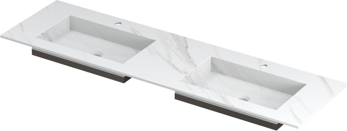 INK Post wastafel in keramische slab met envelop bodem dubbele wasbak met 2 kraangaten 160x45x1cm, calacatta mat