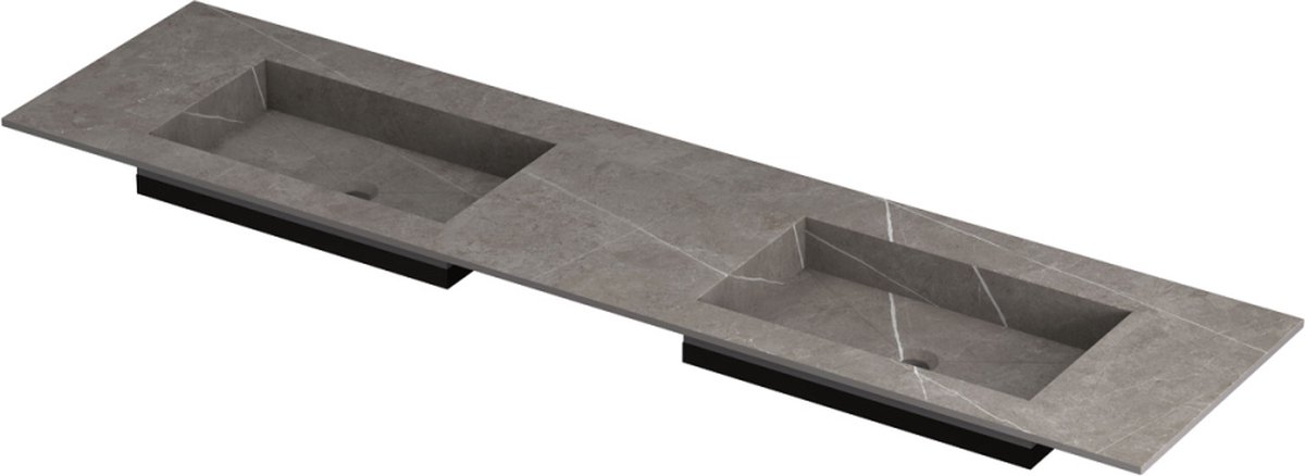 INK Post wastafel in keramische slab met envelop bodem dubbele wasbak zonder kraangat 180x45x1cm, armani grey mat