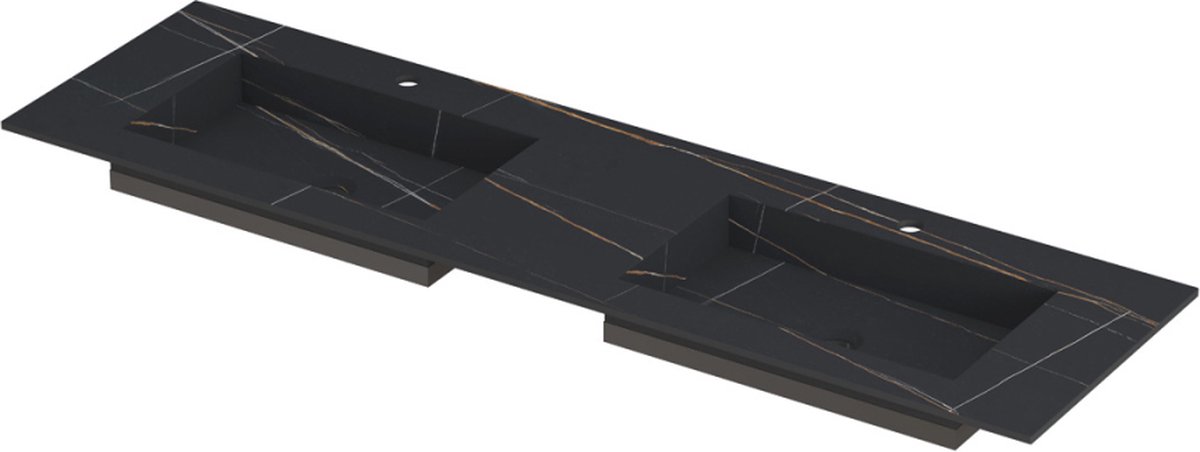 INK Post wastafel in keramische slab met envelop bodem dubbele wasbak met 2 kraangaten 160x45x1cm, lauren black mat