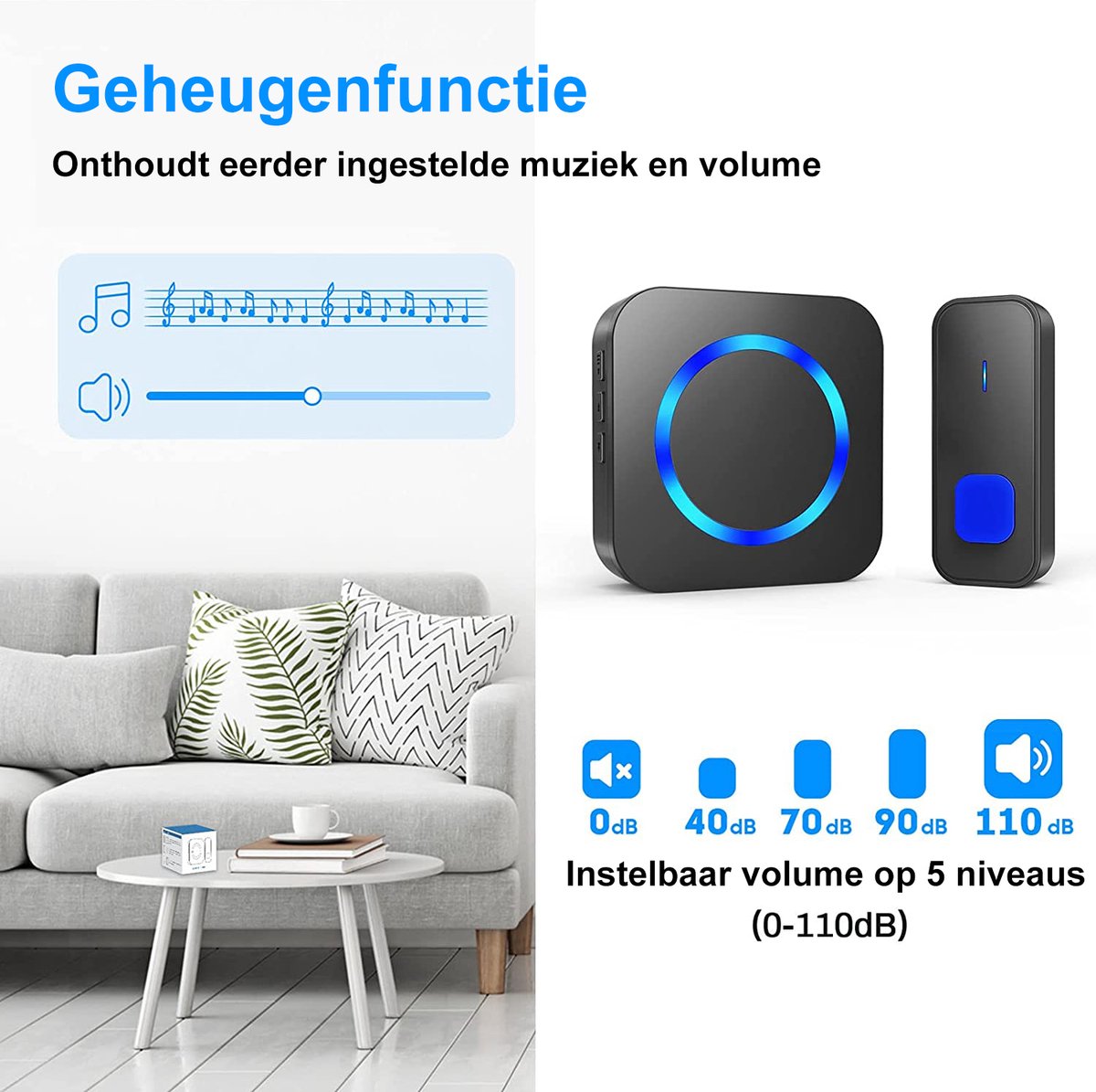 Draadloze Deurbel Buiten met 400M Bereik – Waterdicht, 55 Melodieën & 5