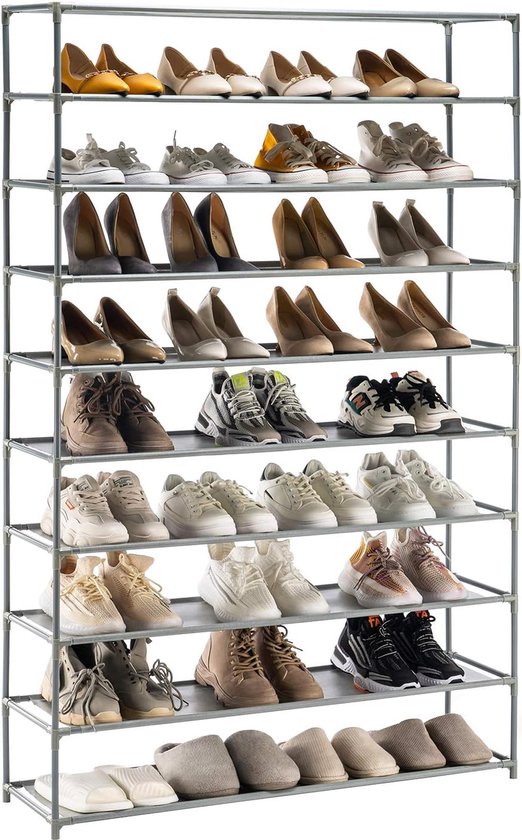 Schoenenrek 10 Niveaus, Metalen Schoenenkast Voor 50 Paar Schoenen Schoenenorganizer 155 Cm Hoog Schoenenopslag Ruimtebesparend Schoenenrek Wit Voor Hal Woonkamer Entree