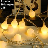 Lichtsnoer-Led Lampjes Slinger-20 LED bolletjes -werkt met USB- tuindecoratie-3 meter (warm wit)