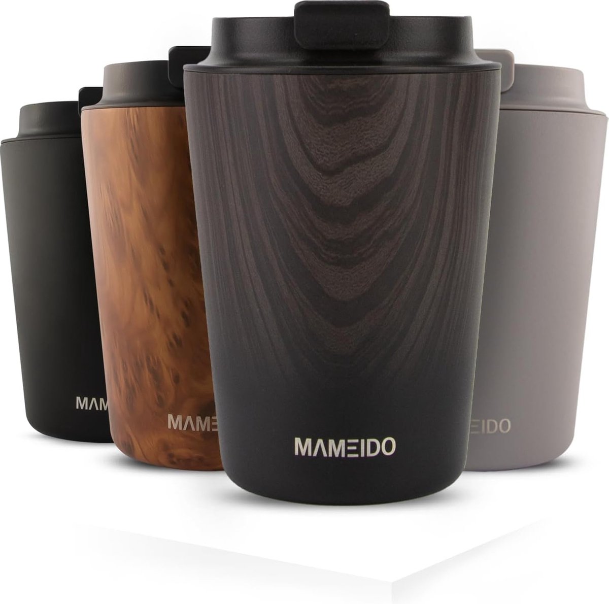 Thermosbeker 350 ml, 470 ml en 700 ml, dichte koffiebeker voor onderweg van roestvrij staal, dubbelwandig geïsoleerd, lekvrij, coffee-to-go beker, warm voor koffie en thee (ebbenhout, 0,35 l)