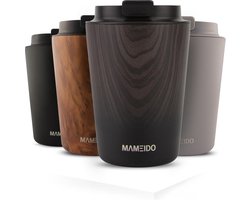 Thermosbeker 350 ml, 470 ml en 700 ml, dichte koffiebeker voor onderweg van roestvrij staal, dubbelwandig geïsoleerd, lekvrij, coffee-to-go beker, warm voor koffie en thee (ebbenhout, 0,35 l)
