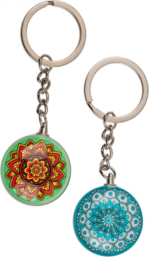 Porte-clés Mandala - double face - cintre sac - mandala - lot de 6 pièces
