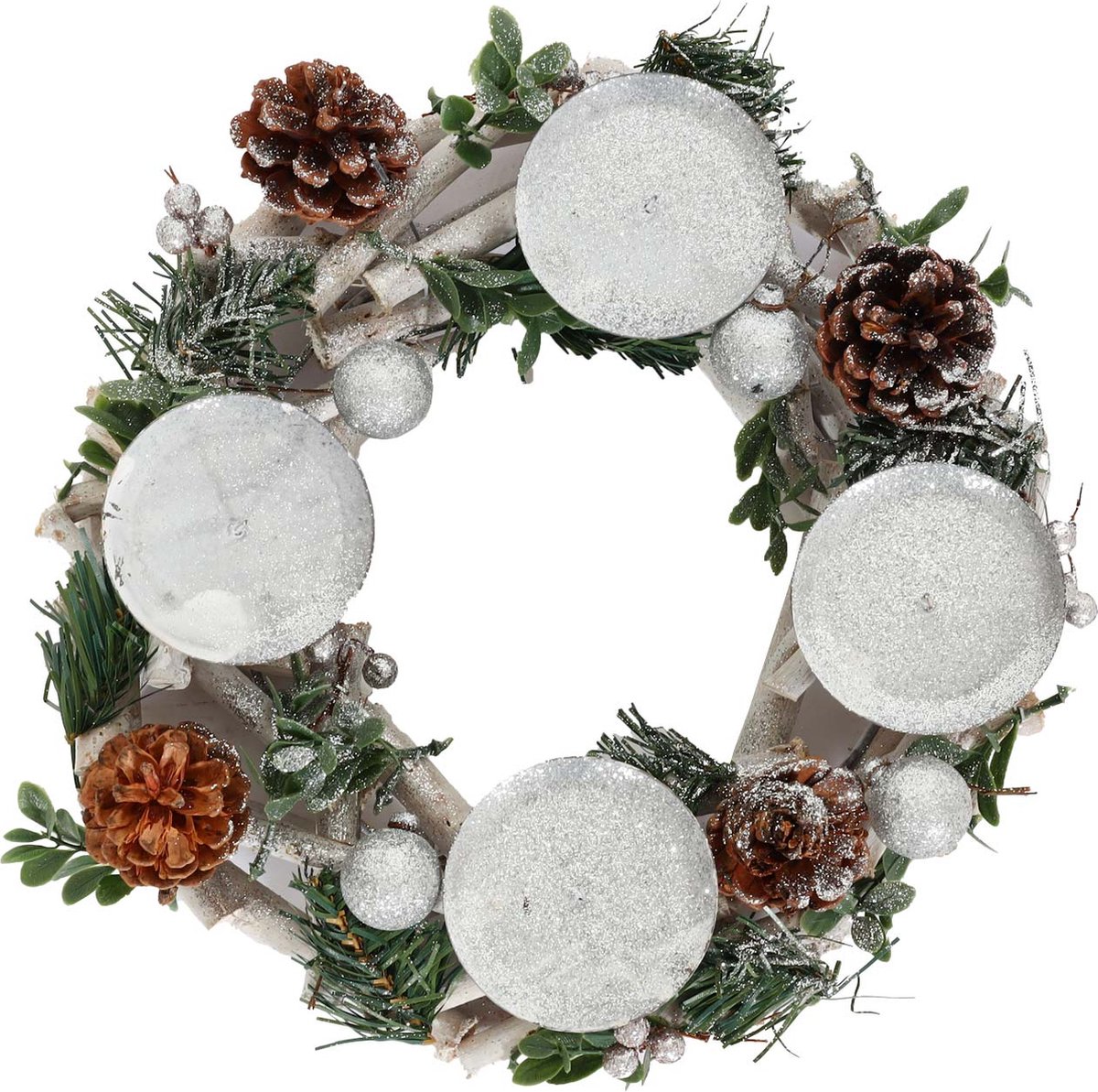 Cosmo Casa Adventskrans - Handgemaakte Elegantie - Feestelijke Sfeer - Populier - Metaal - Zilver Wit - Ø 30cm - Zonder Kaarsen – foto 6