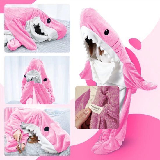 Evelynda™ Shark Blanket™ Roze - Onesie - Haai Deken - Hoodie Deken - Shark Blanket - Fleece Deken - Maat S - Voor Lengte 100CM TOT 120CM - Evelynda
