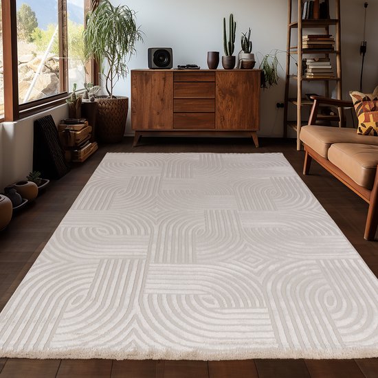 Arte Designer Vloerkleed Laagpolig Luxe Tapijt - Woonkamer Slaapkamer - Beige- 140x200 CM